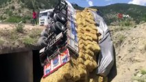 Nallıhan Mudurnu yolunda saman yüklü kamyon dereye uçtu: 1 yaralı