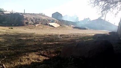 Köyde çıkan yangında 4 ev ve 1 traktör yandı
