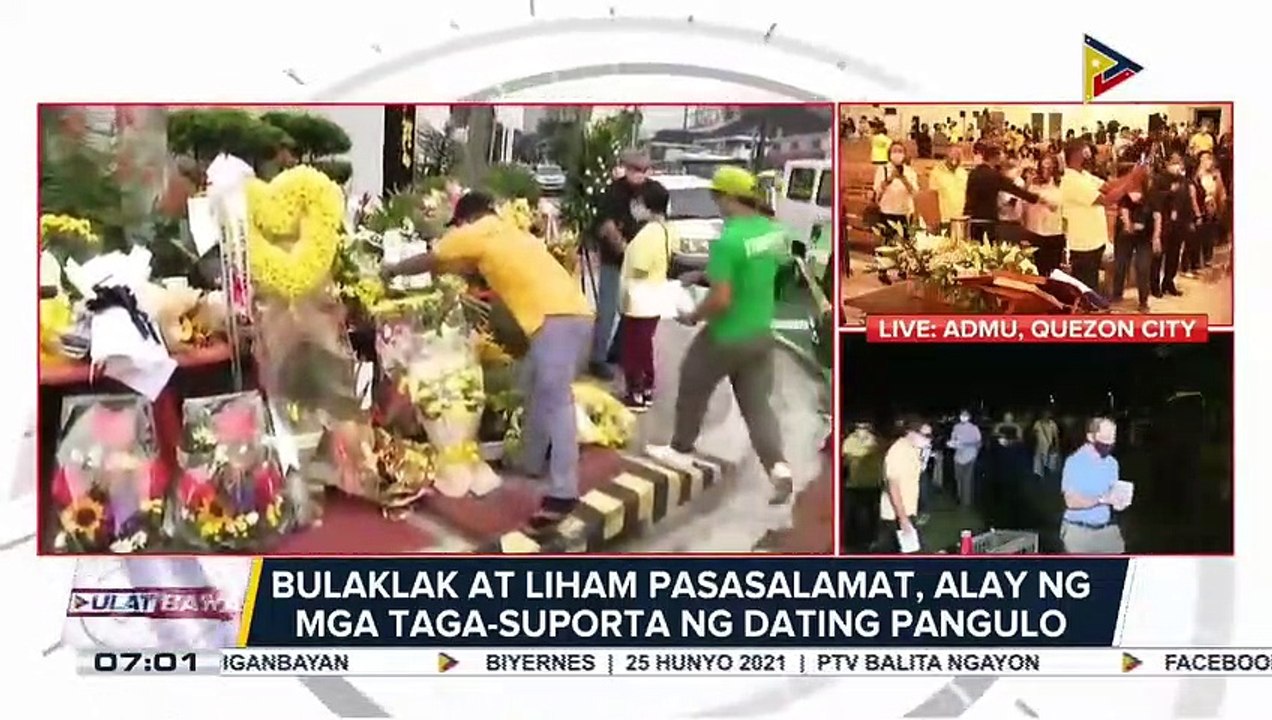 Supporters ni Dating Pres. Noynoy Aquino, patuloy ang dagsa sa Times Street, QC.; Bulaklak at liham pasasalamat, alay ng mga taga-suporta ng dating pangulo
