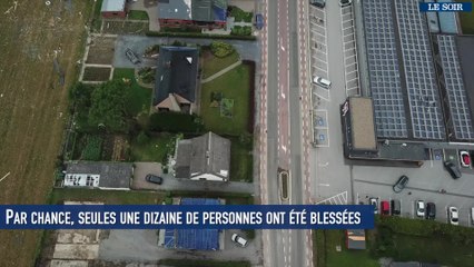 Vue aérienne de Beauraing qui se reconstruit après avoir a été secoué tornade