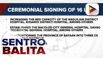 16 na bagong batas, pinagtibay ni Pangulong Duterte; karamihan sa mga bagong batas na nilagdaan, may kaugnayan sa health sector; nagpasalamat ang Pangulo  sa pakikiisa ng kongreso sa pagsasakatuparan ng mga hangarin ng administrasyon