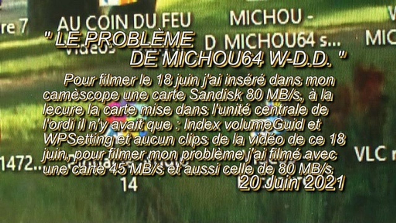LE PROBLÈME DE MICHOU64 W-D.D. - 20 JUIN 2021 - PAU - IMPOSSIBLE DE TROUVER LES CLIPS DE LA VDÉO TOURNÉE LE 18 JUIN DANS LA CARTE SANISK 80 MB s