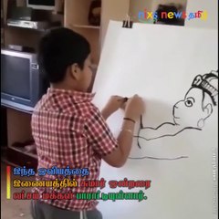 இணையத்தில் வைரலாகும் சிறுவனின் ஆஞ்சநேயர் ஓவியம்! ! Little Kid Creates An Amazing Painting With Thread Strings