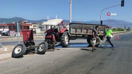 Traktörün ikiye ayrıldığı kaza güvenlik kamerasına yansıdı