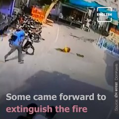 Caught On Camera: Brave Man Extinguishes A Cylinder Caught On Fire