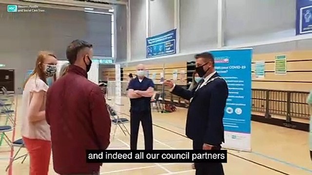 Derry & Strabane Mayor Graham Warke visits COVID vaccine centre at Foyle Arena