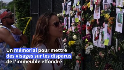 Mémorial improvisé pour les victimes de l'effondrement d'un immeuble en Floride