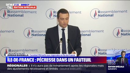 Ile-de-France: Jordan Bardella reconnait une victoire "par défaut et dans un désert démocratique" de Valérie Pécresse