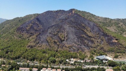 Marmaris’te yanan ormanlık alan havadan görüntülendi