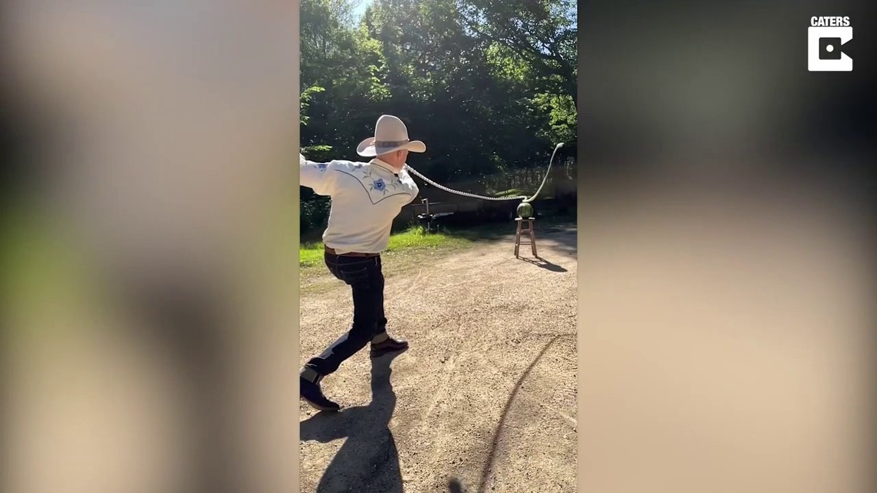 Professional Whip Cracker Shows Off His Skills