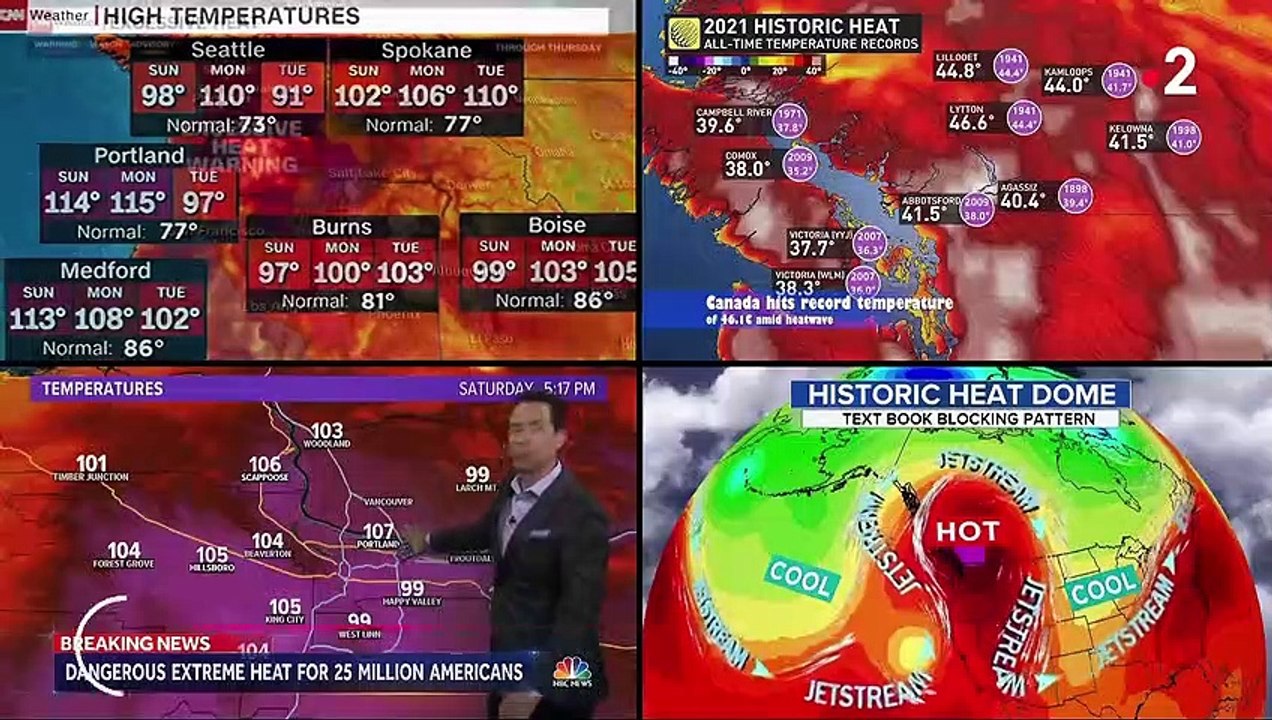 Météo - Un dôme de chaleur sans précédent frappe une partie des USA et du Canada : Le mercure a grimpé jusqu'à 47,9 degrés au nord-est de Vancouver