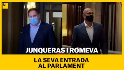 Entrada de Junqueras i Romeva al Parlament