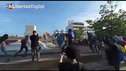 Un grupo de energúmenos derriba una estatua centenaria de Cristóbal Colón en Barranquilla al grito de "Colón asesino"
