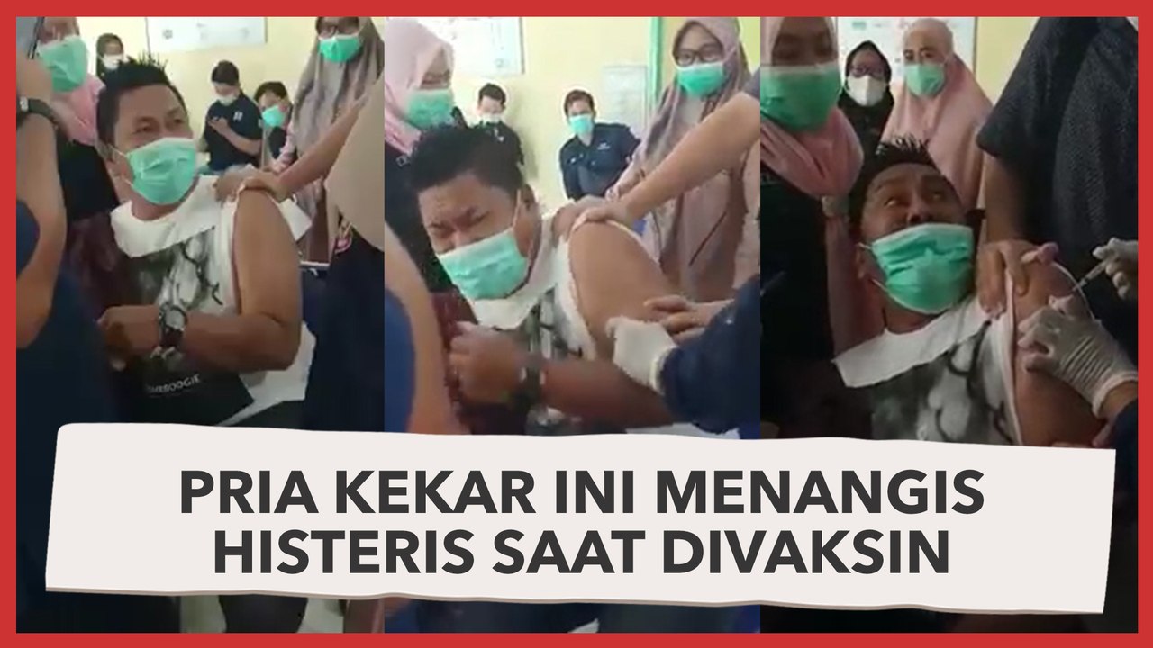Ngakak! Pria Kekar Ini Menangis Histeris saat Divaksin, sampai Dipegangi 4 Orang