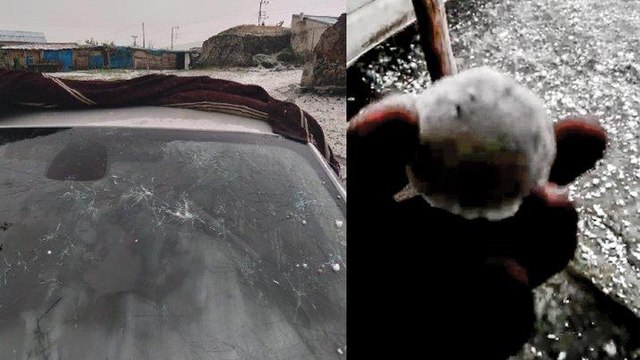 Ceviz büyüklüğünde dolu araçlara zarar verdi