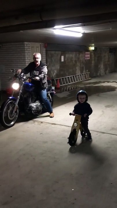 Grandpa Teaches Motorcycle Appreciation to Young Grandson