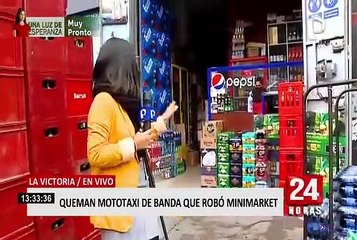 Queman mototaxi de delincuente que asaltó minimarket en La Victoria