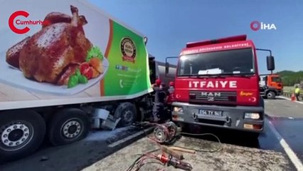 TEM’de zincirleme feci kaza: Tanker TIR'a ok gibi saplandı, 1 ölü