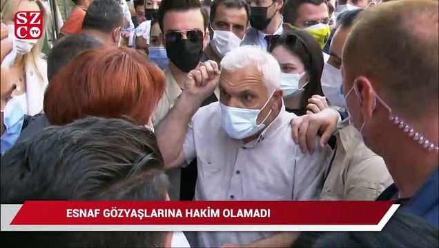 Akşener'in ziyaret ettiği esnaf gözyaşlarına hakim olamadı