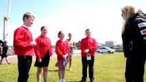 The Human Swan Sacha Dench visits pupils in Morecambe to talk about climate change