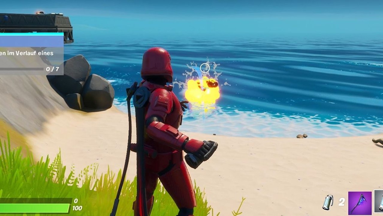 Fortnite: Eine Angelstelle mit Explosionswaffen zerstören