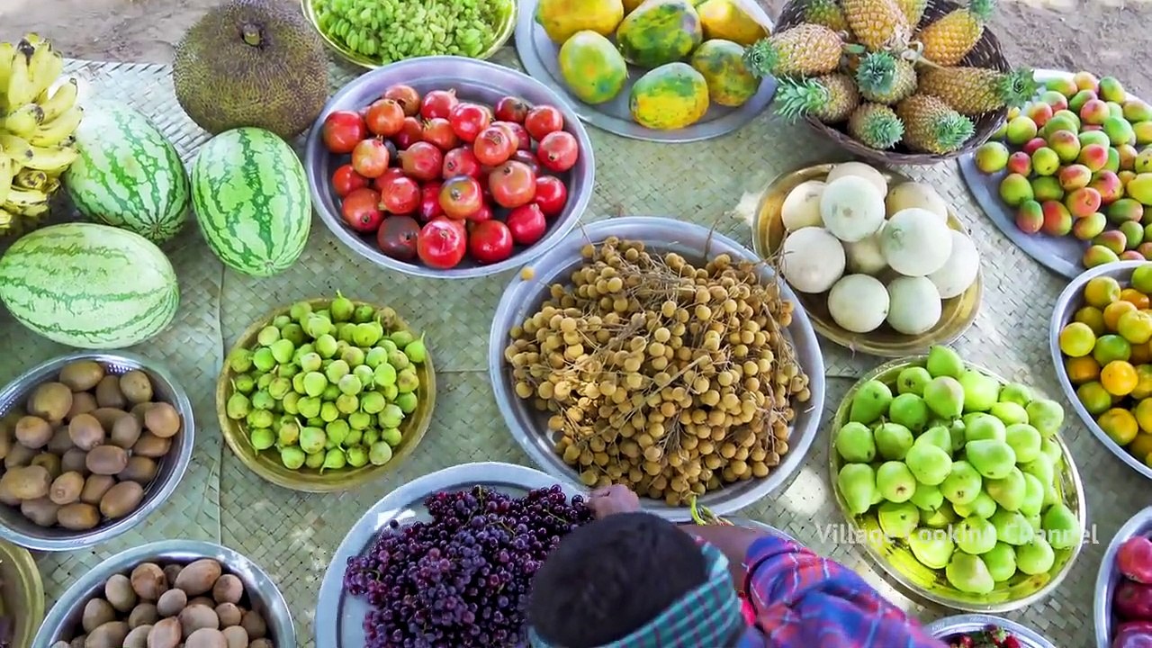 FRUIT SALAD  Colourful Healthy Fruits mixed salad recipe  Fruits Cutting and Eating in Village