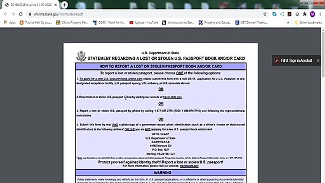 Report a US passport lost or stolen