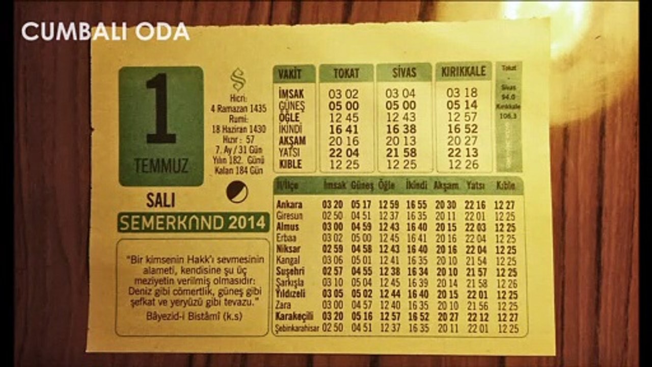 TAKVİM ARKASI 5: 1 TEMMUZ 2014 SALI "KUR'AN OKUMAK"