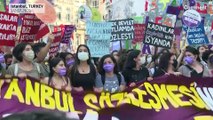Clashes during a protest against Turkey's exit of treaty combatting violence against women