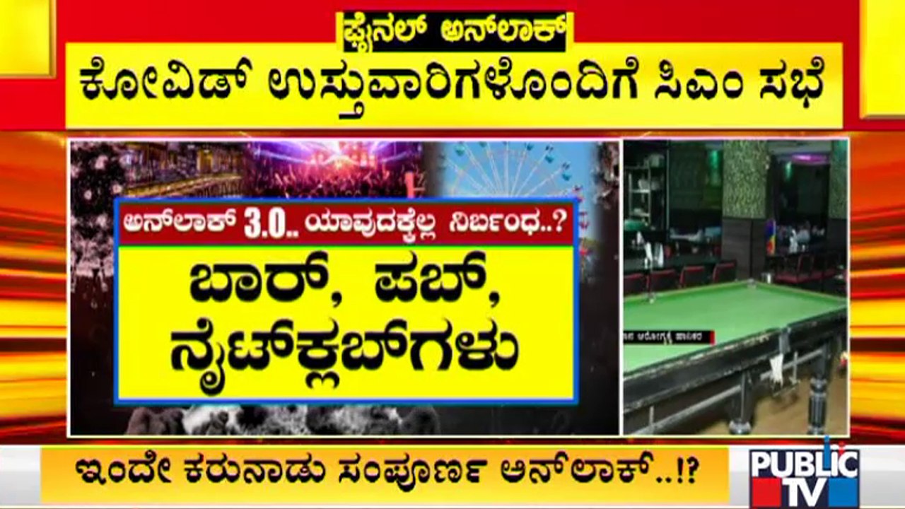 ಇಂದು ಸಂಜೆ 5 ಗಂಟೆಗೆ ಸಿಎಂ ಯಡಿಯೂರಪ್ಪ ನೇತೃತ್ವದಲ್ಲಿ ಅನ್‌ಲಾಕ್‌ ಸಭೆ | Karnataka Unlock 3.0 | CM Yediyurappa