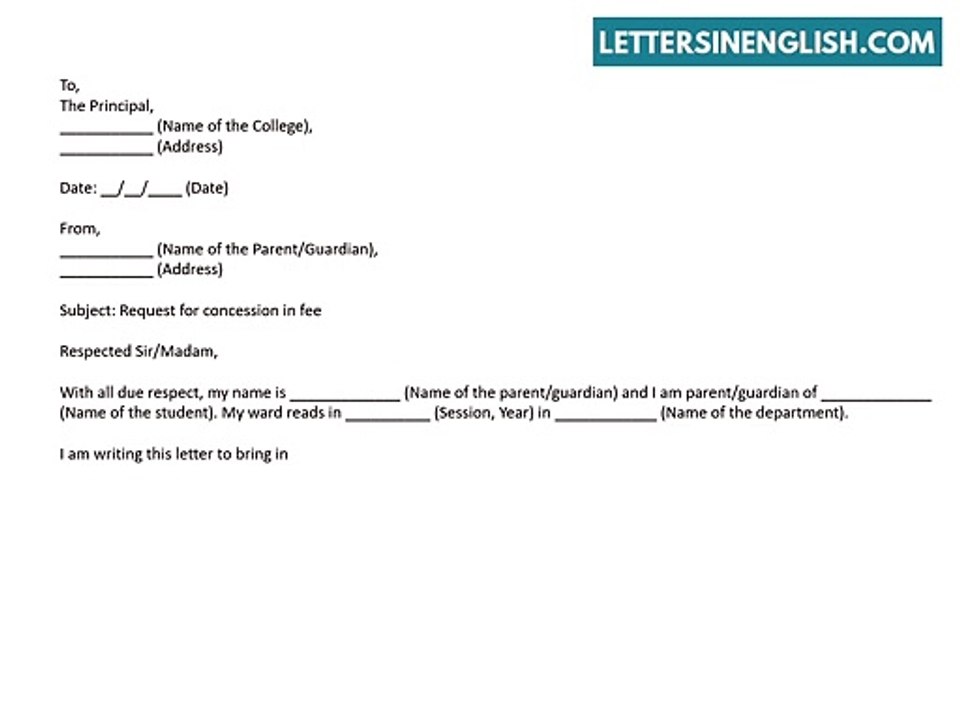 Request Letter  for Fee Concession - Sample Letter Requesting Fees Concession