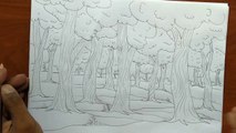 How to draw forest scene Step by step | Forest drawing for beginner (very easy) | Art video