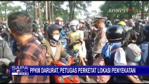 Warga Cekcok Dengan Petugas Akibat Paksa Terobos Penyekatan di Jalan Raya Bogor