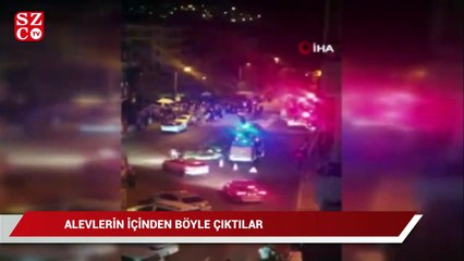 Bursa'da yangında dehşet dakikaları kamerada...Alevlerin içinden böyle çıktılar