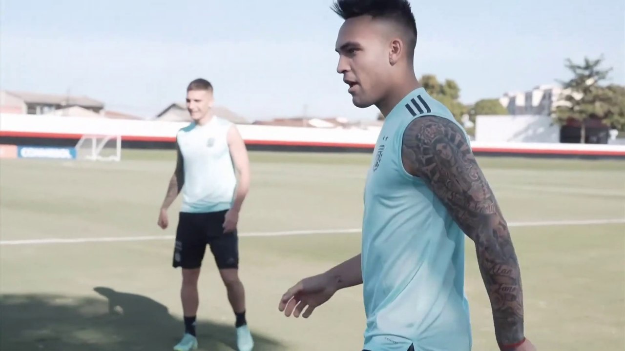 Messi training with his teammates to get ready for Copa America semifinal against Colombia