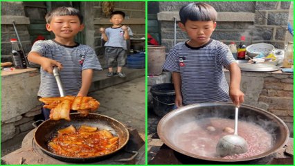 Amazing Little chef cooking food 조리 クックfor brother & puppy