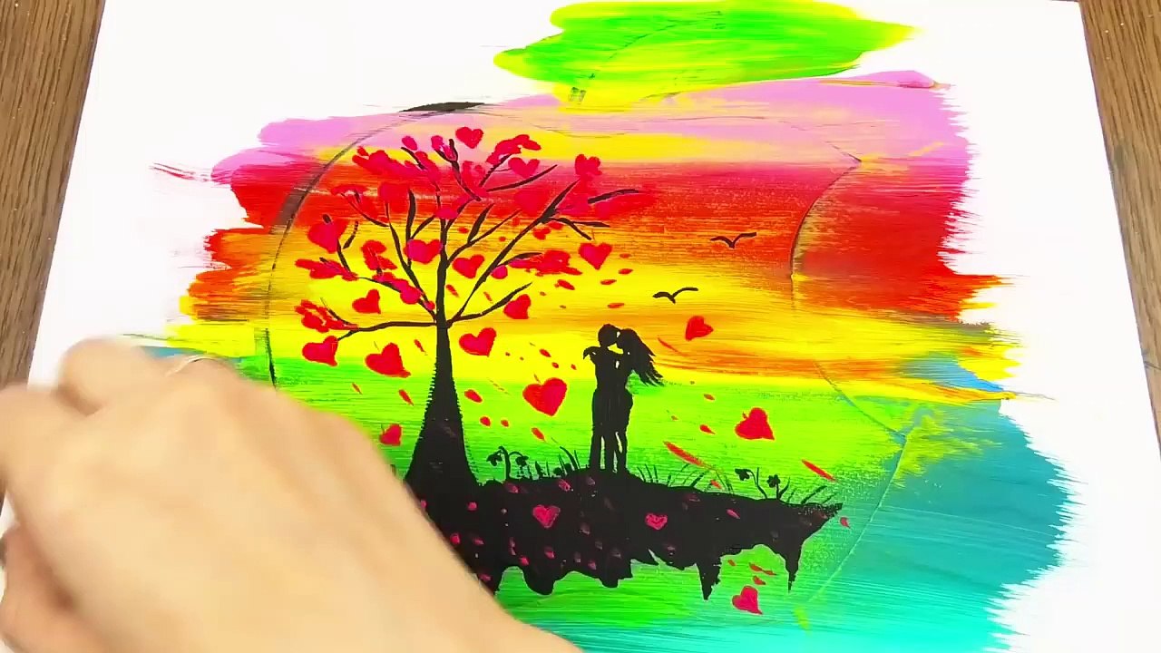 Apple / How To Draw Easy Rainbow Landscape  / Acrylic Painting Tutorial