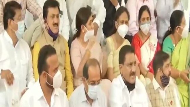 BJP MLAs protest outside Maharashtra assembly against suspension of 12 party MLAs