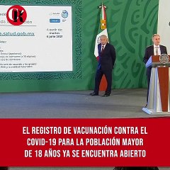 El registro de vacunación contra el COVID-19 para población mayor de 18 años ya se encuentra abierto