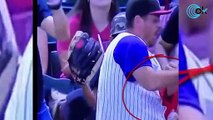La locura viral de un padre con su bebé en brazos para coger una pelota de béisbol