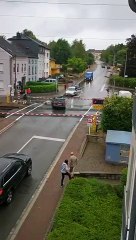 Ce conducteur sort juste à temps de sa voiture bloquée sur un passage à niveau !