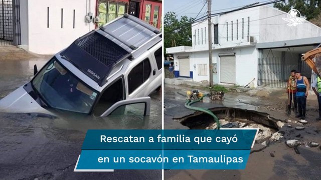 Cae camioneta dentro de un socavón en Tamaulipas; viajaba una familia con una bebé