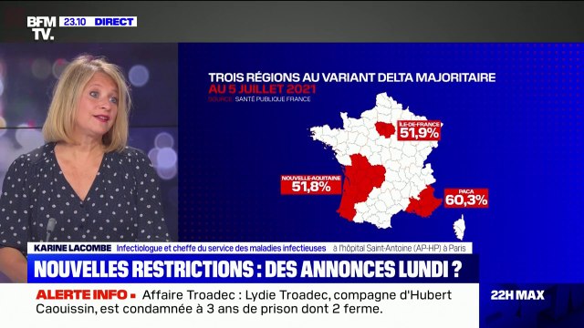 Karine Lacombe déclare être inquiète car la vaccination n'augmente pas de façon proportionnelle à l'expansion du variant Delta