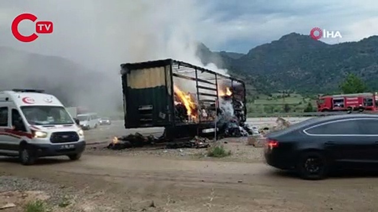 Tekstil ve kozmetik ürünleri yüklü tır yandı