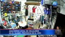 Delincuentes asaltan local con celulares en el Guabo, provinica de El Oro.