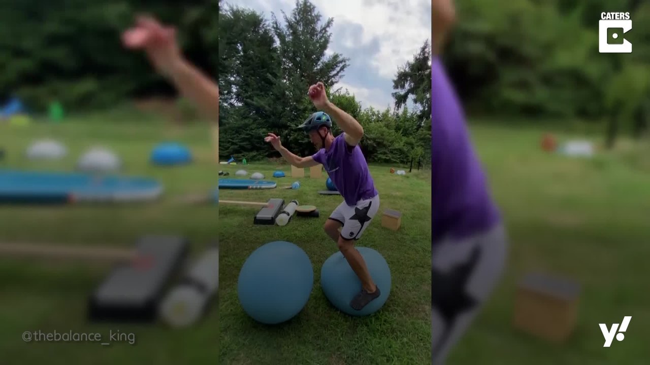 Workout für den Garten: Balance Parcour mit Gymnastikbällen