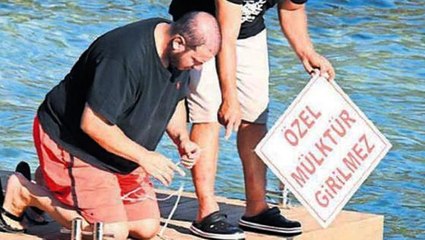 Şahan Gökbakar'ın "özel mülk" tabelasını astığı iskeleye inceleme