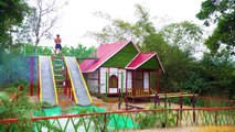 Build Swimming Pool Water Slide Around Secret Underground Bamboo House