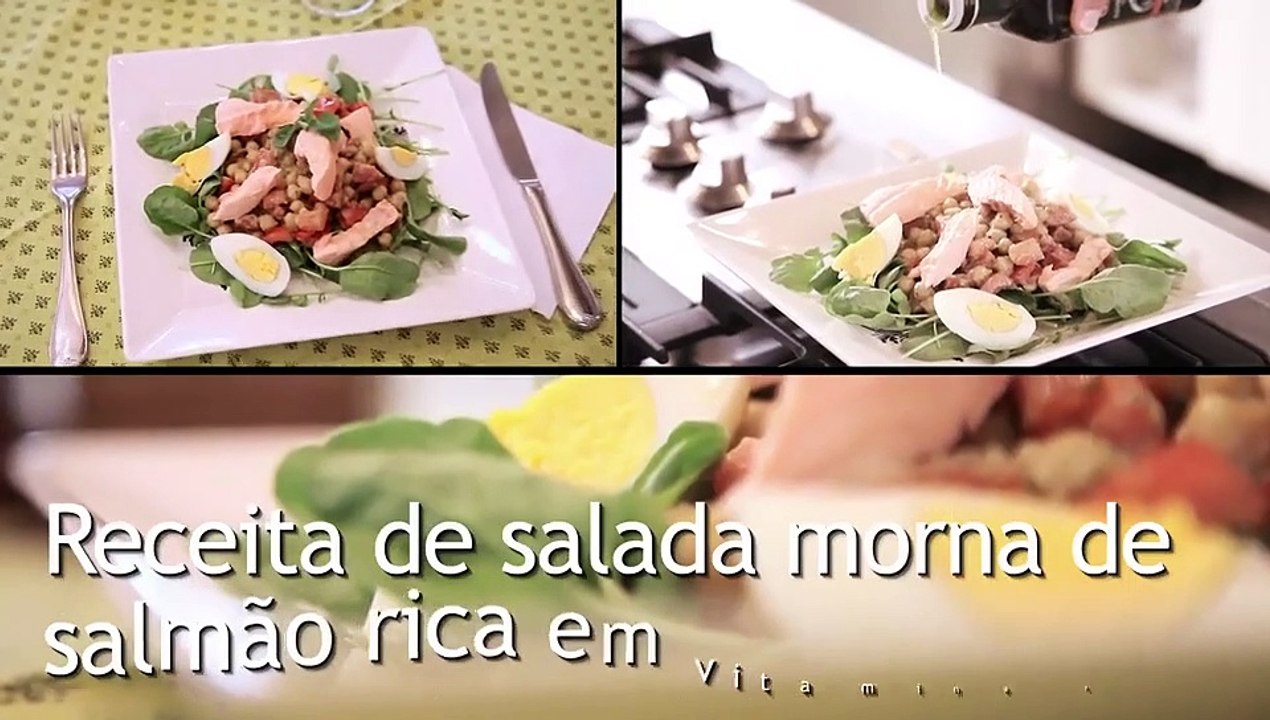Receita de salada morna de salmão rica em vitamina D