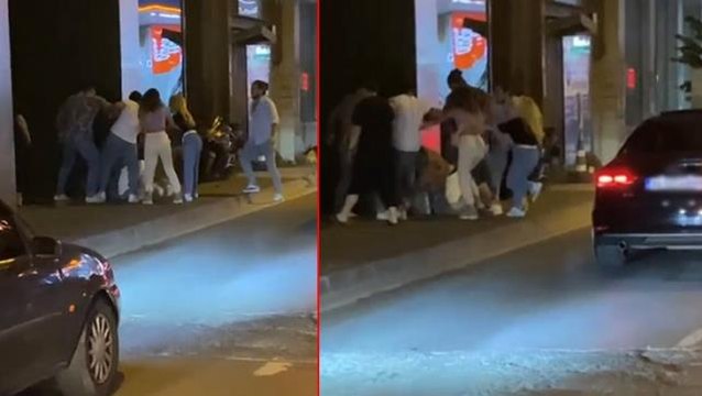 İki grup arasındaki kavgayı ayırmak isteyen kadınlar, yumrukların hedefi oldu! O anlar saniye saniye kamerada